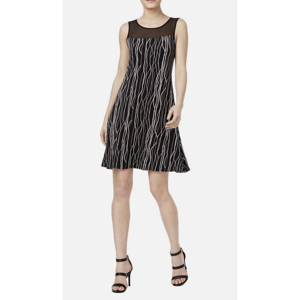 VINCE CAMUTO Rich‎ Black Abstract Print Career Casual Shift Dress Size Large
